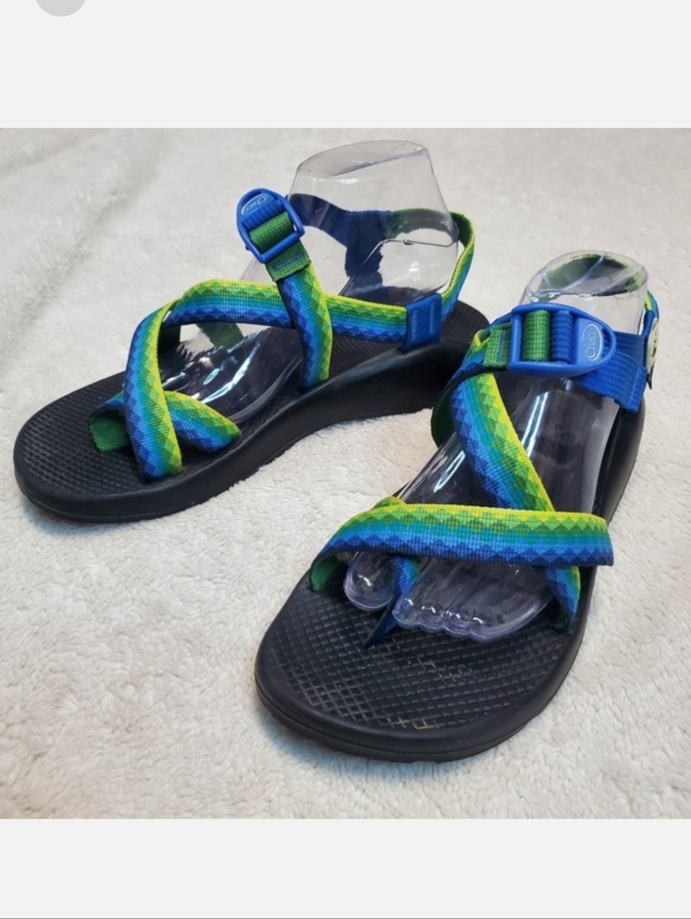 Chaco Vibram ZCloud Green Blue Strappy Sandal Women 12 Hiking Outdoor Summer
